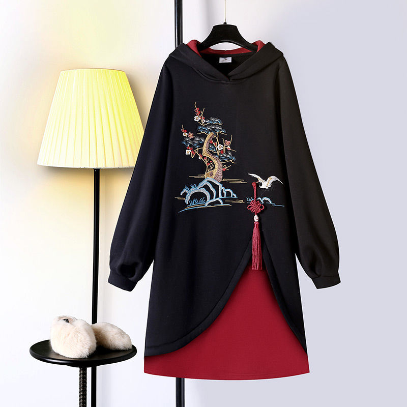 Millennium Tree Swan Embroidery Hoodies Sweatshirt Dress -  - Kawaii Bonjour