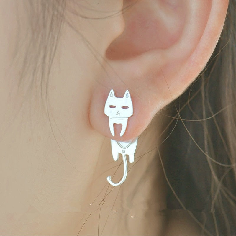 Hanging Cat Fish Stud Earrings