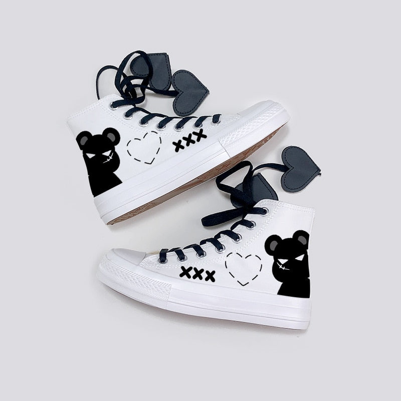 Kawaii Black Heart Bear Sneakers - Sneakers - Kawaii Bonjour