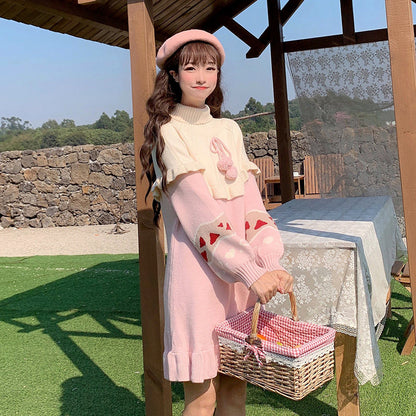 Kawaii Lolita Knit Ruffle Sweater Dress