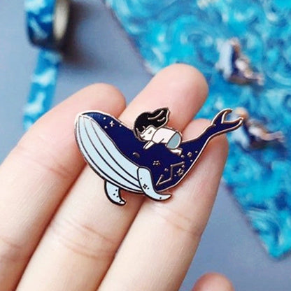 Starry Whale Girl Enamel Pins