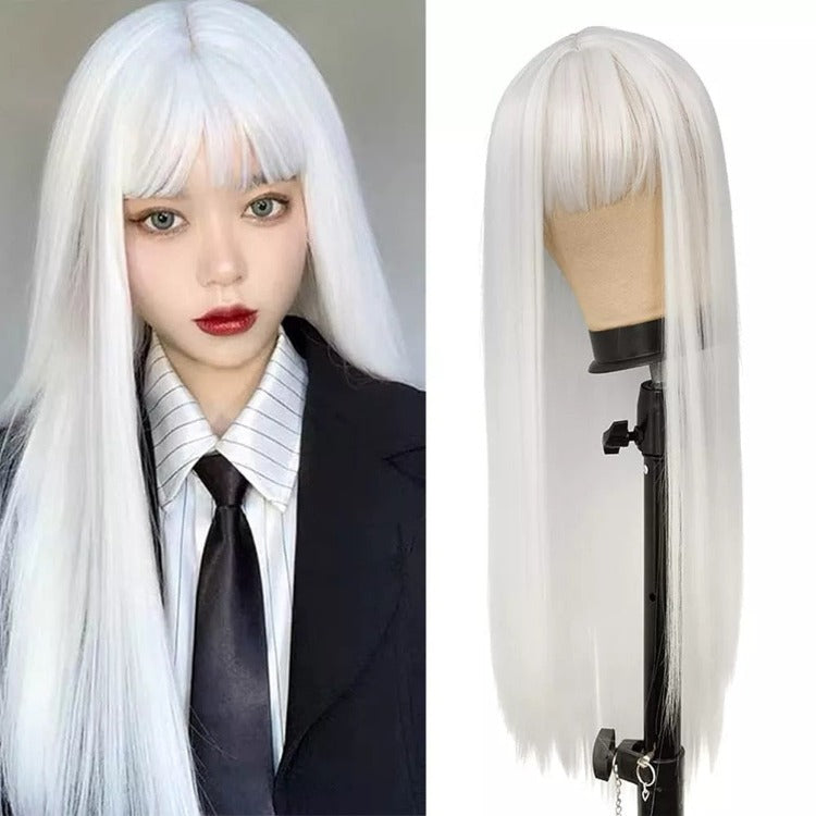 Cosplay Long Straight White Hair Wig With Bangs