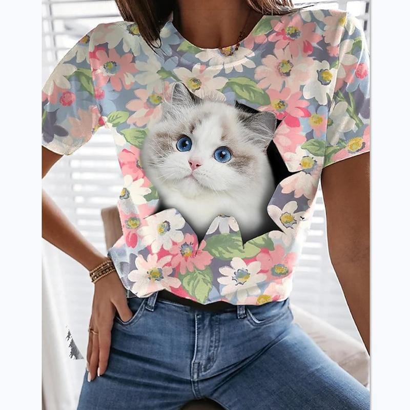 3D Flower Cat T-Shirt - Meowhiskers