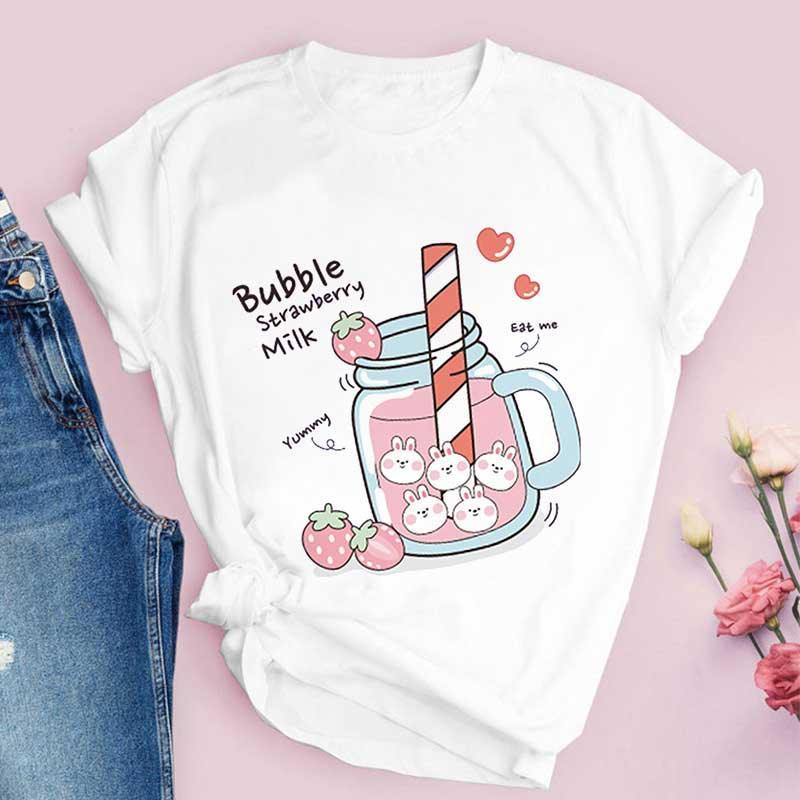 Kawaii Bubble Strawberry Milk T-Shirt - New, T-Shirt - Kawaii Bonjour