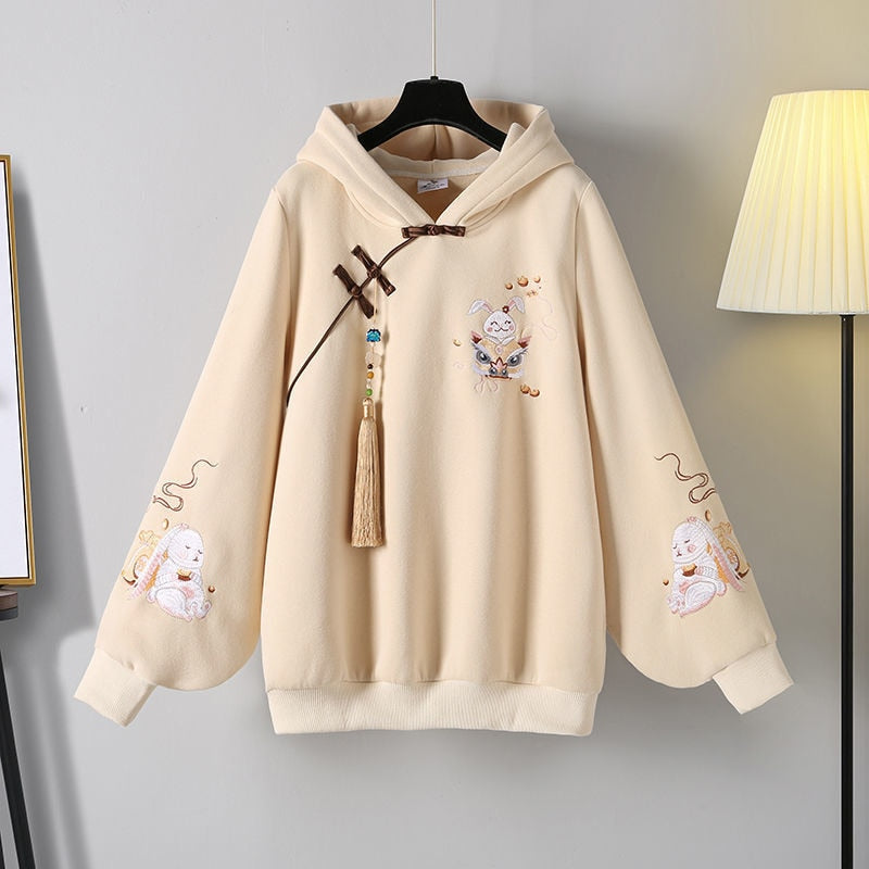 Rabbit Lion Dance Embroidery Hoodies Sweatshirt Skirt - New, Skirt, Sweatshirt - Kawaii Bonjour