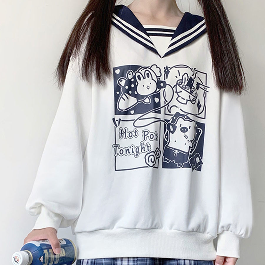 Kawaii Sailor Collar Cartoon Letter Sweatshirt