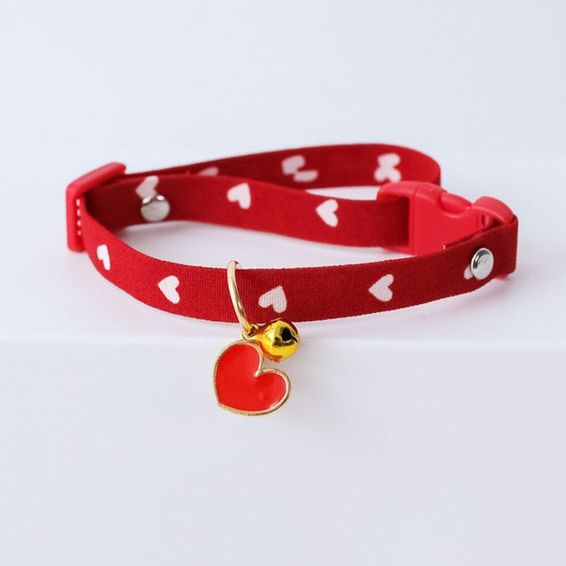 Red Love Pendant & Bell Cat Collar