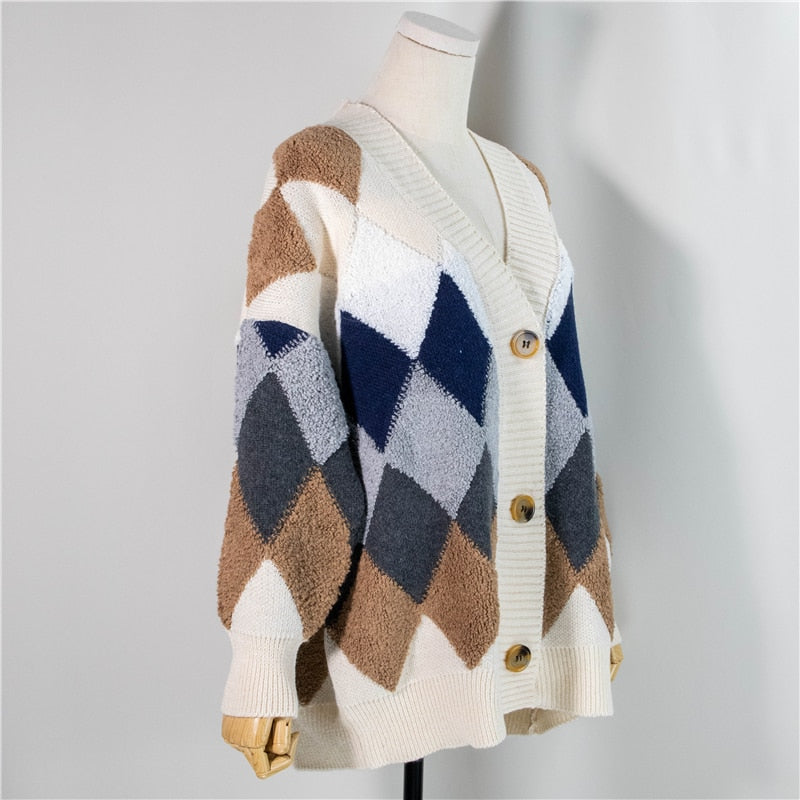 Trendy Button Puff Sleeve Cardigan Sweater