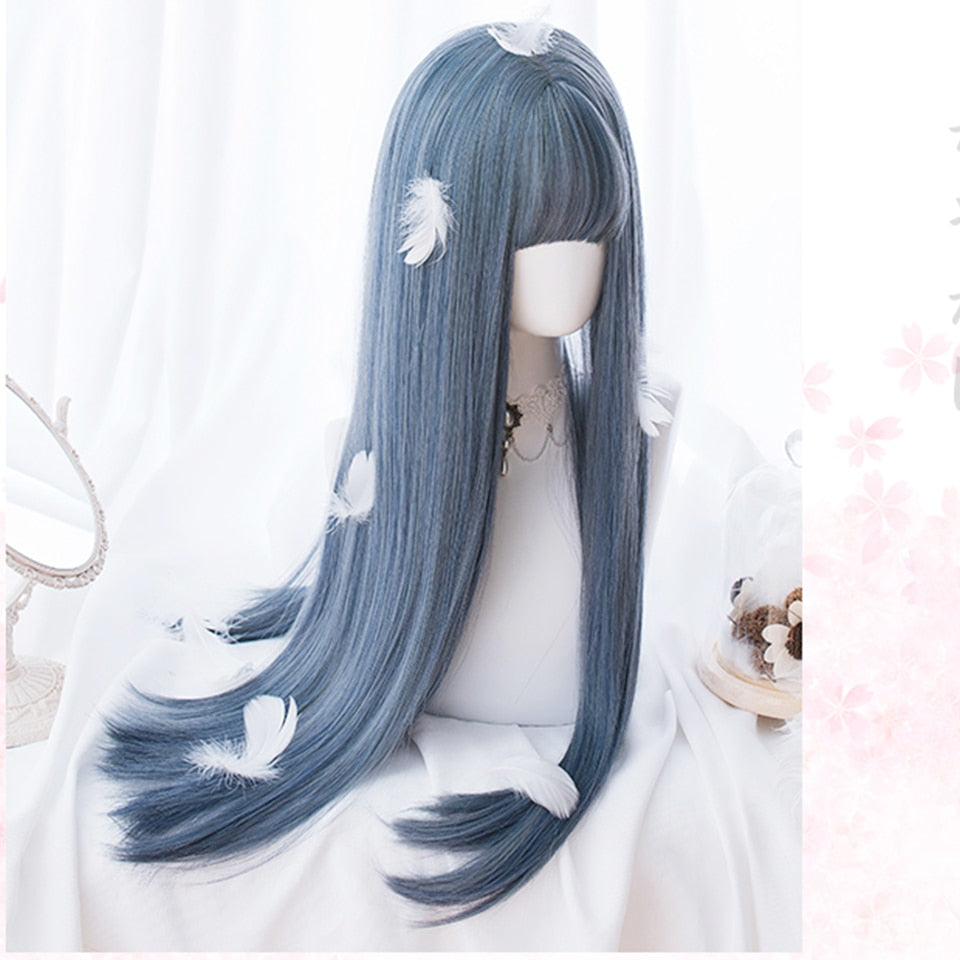 Lolita Gradient Gray Blue Long Straight Wig