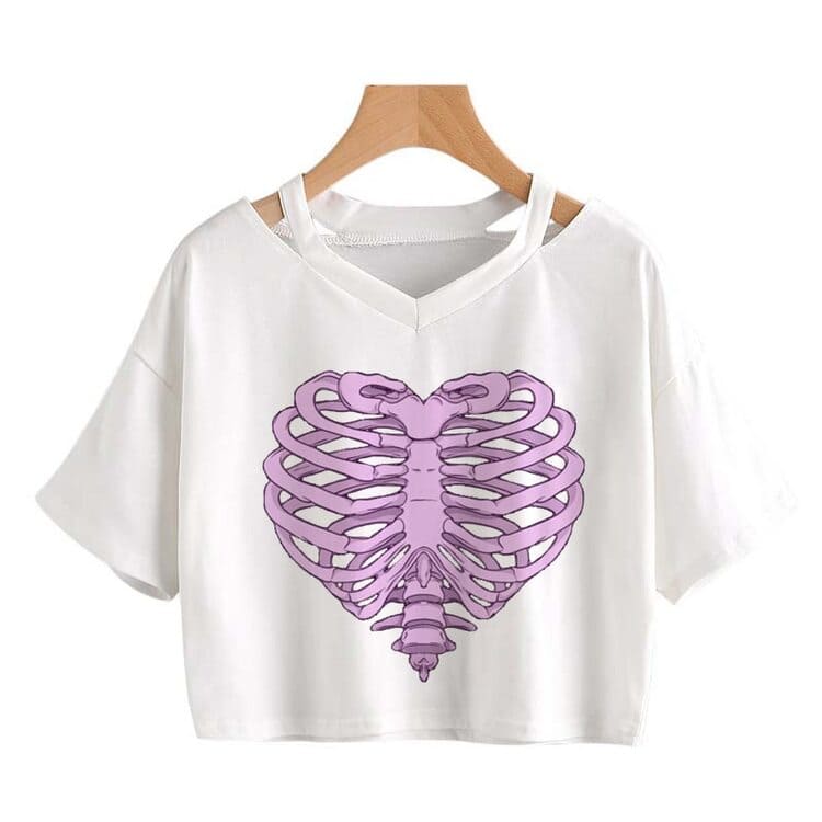 Cartoon Gothic Skeleton Heart T-Shirt
