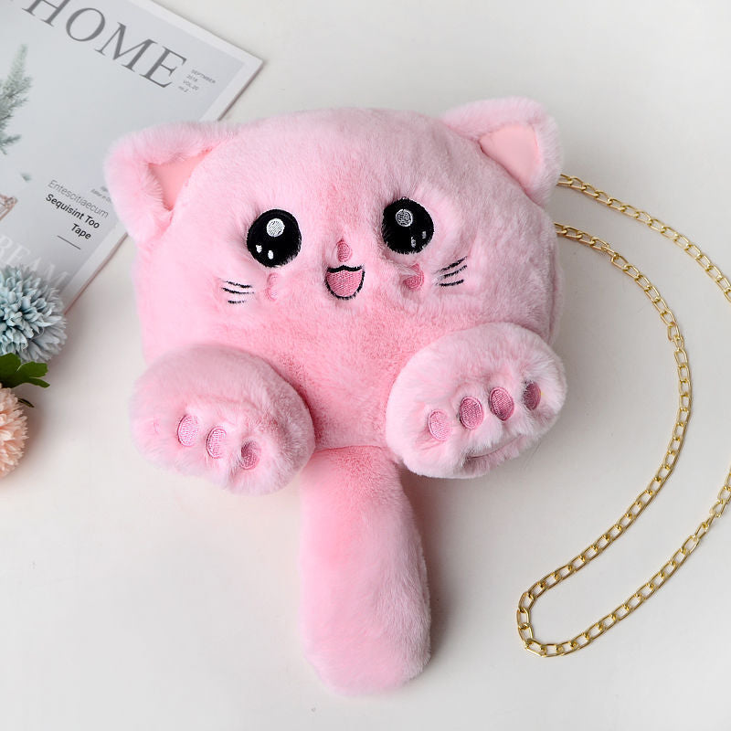 Kawaii Plush Kitty Cat Paws & Tail Crossbody Bag