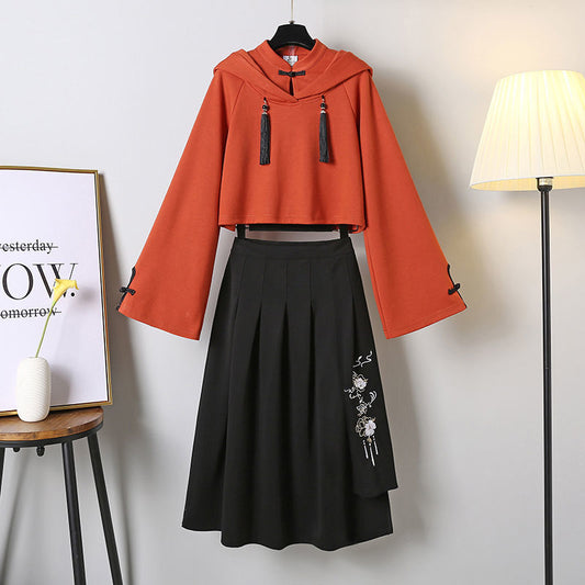 Autumn Village Flowers Embroidery Hoodies Sweatshirt Skirt -  - Kawaii Bonjour