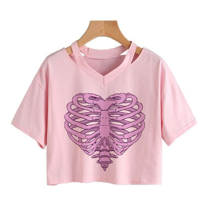 Cartoon Gothic Skeleton Heart T-Shirt