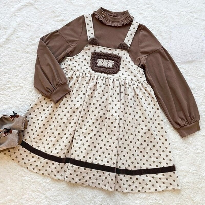 Lolita Sweet Bear Shirts & Strap Dresses Sets - Dress, New, T-Shirts - Kawaii Bonjour