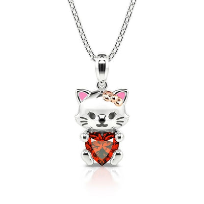Red Heart Crystal Kitty Cat Necklace