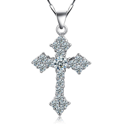 925 Silver Crystal Cross Pendant Necklace