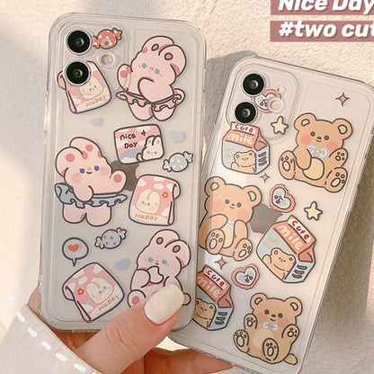 Kawaii Cartoon Rabbit & Bear Couples iPhone Case