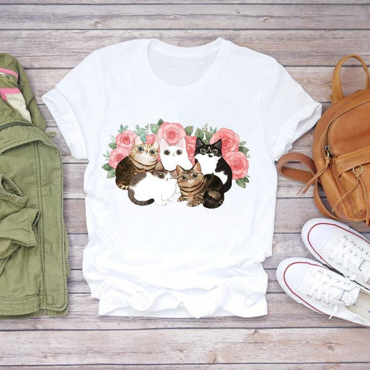 Flower Cat Gathering T-Shirt - Meowhiskers