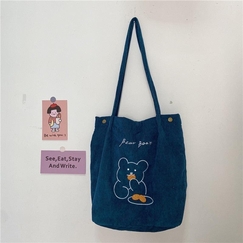 Kawaii Embroidery Cookie Bear Tote Bag - Shoulder Bag, Tote Bag - Kawaii Bonjour