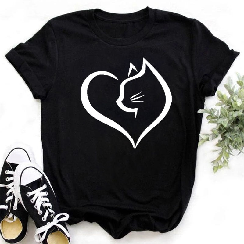 Love Heart Holo Cat T-Shirt - Meowhiskers