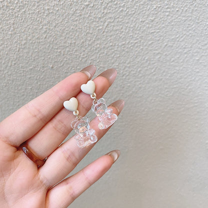 Harajuku Kawaii Transparent Bear Heart Earrings
