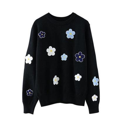 Flower Embroidery Pullover Sweater - Sweater - Kawaii Bonjour