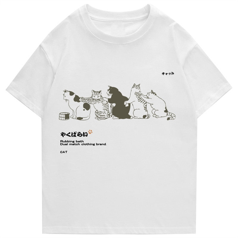 Japanese Streetwear Kanji Harajuku Cat T-Shirt - Meowhiskers