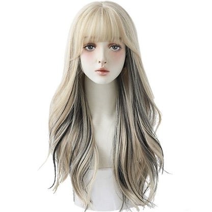 Long Wavy Curly Hair Highlights Wigs With Fluffy Bangs