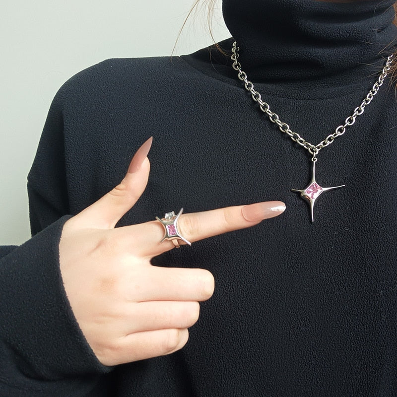 Pink Crystal Star Pendant Jewelry