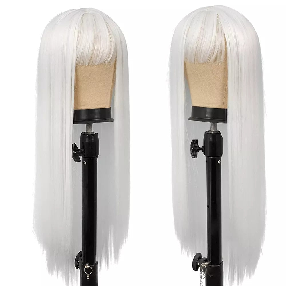Cosplay Long Straight White Hair Wig With Bangs