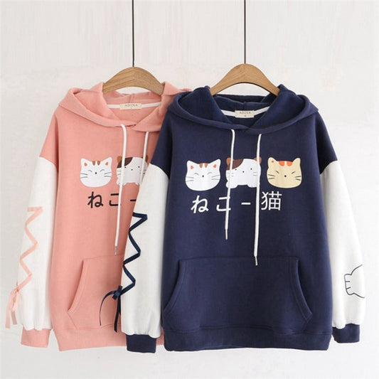 Harajuku Japanese Cartoon Kitty Cat Letter Sweatshirt Hoodie