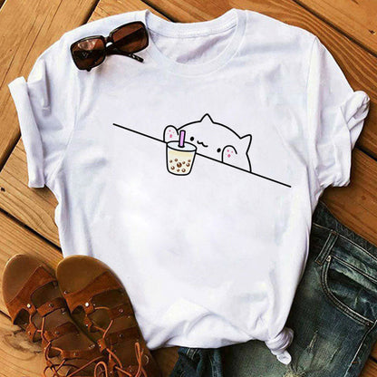 Kawaii Sneaky Cat Boba Tea T-Shirt - New, T-Shirt - Kawaii Bonjour