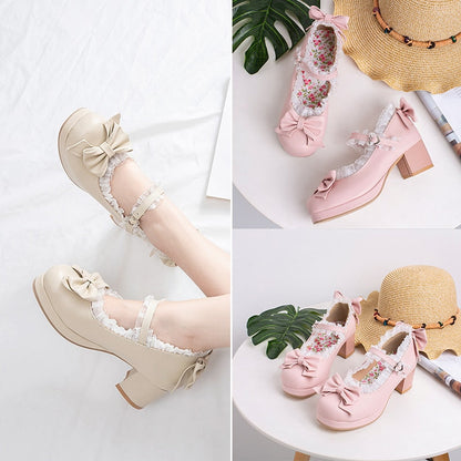 Lolita Ruffles Bowknot Lace Mary Janes Shoes