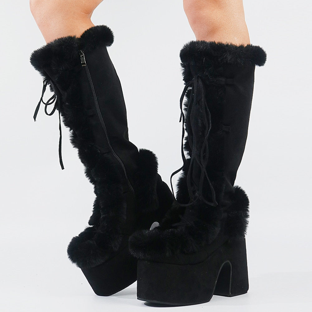 Gothic Fur High Heel Boots