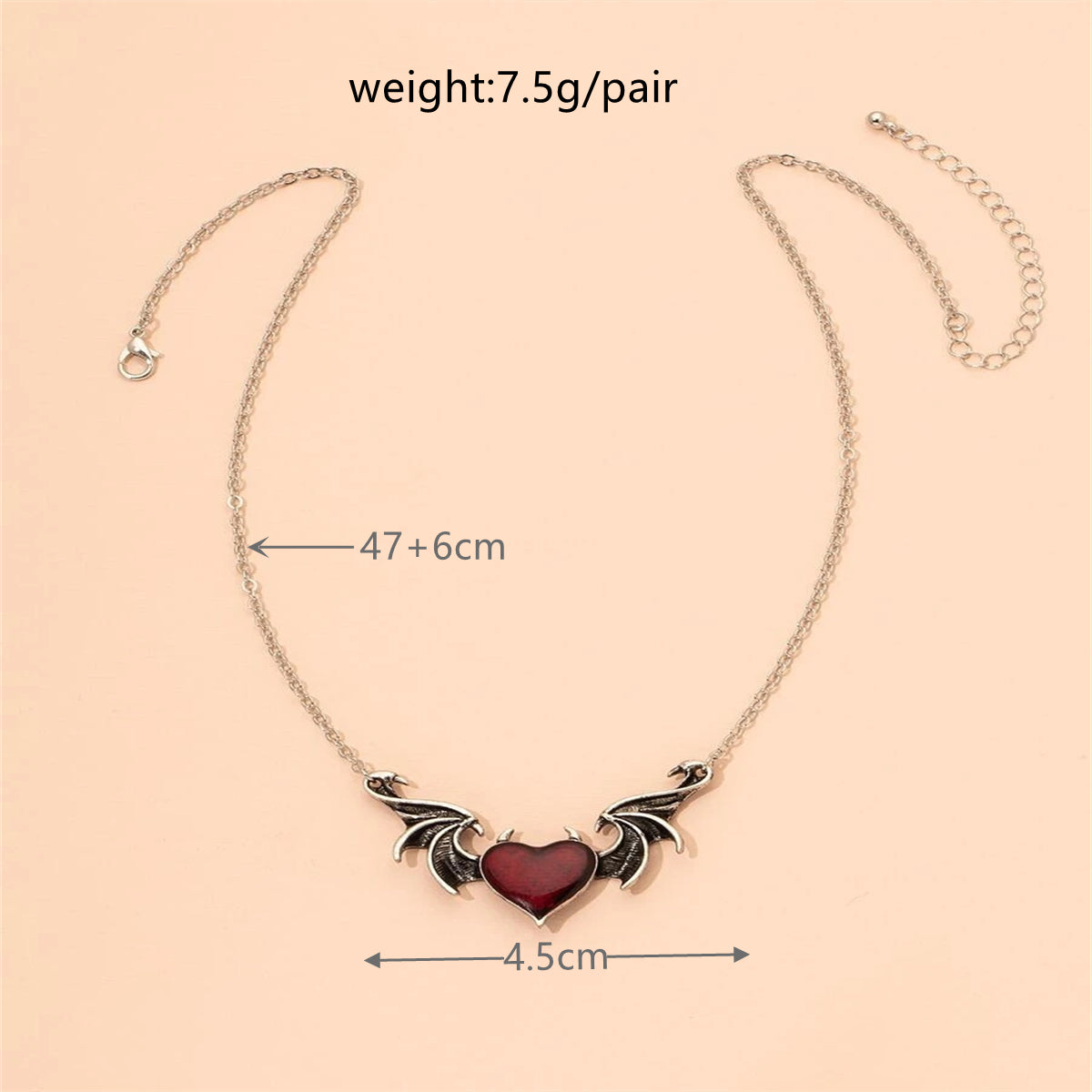 Trendy Demon Wings Heart Necklace