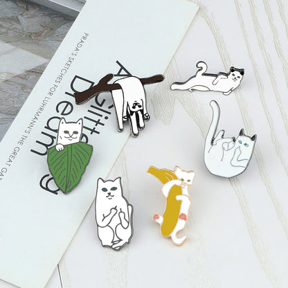 Funny White Cats Enamel Pins