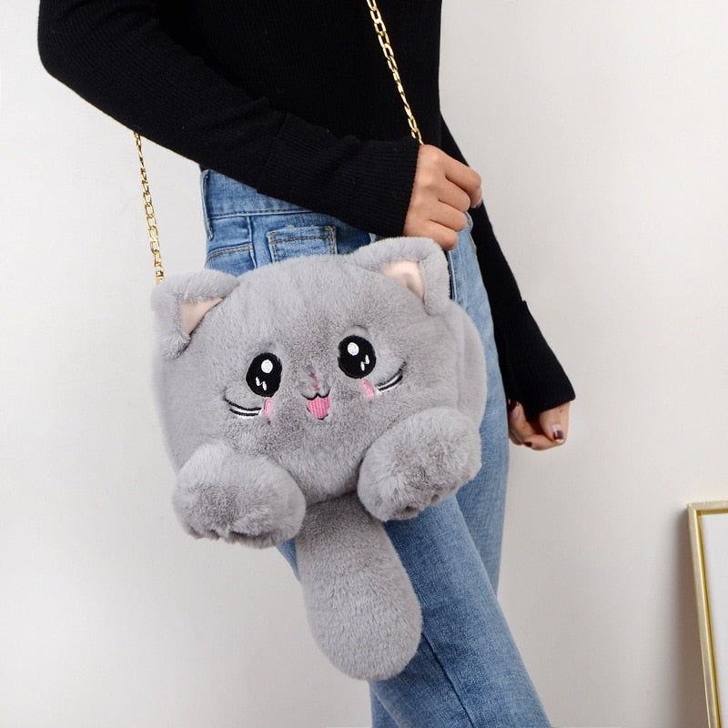 Kawaii Plush Kitty Cat Paws & Tail Crossbody Bag