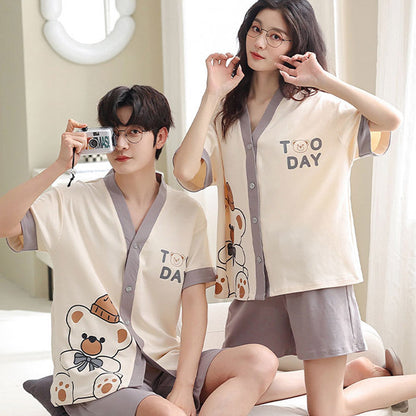 Kawaii Cartoon Bear Print Girlfriend Boyfriend Couple Pajamas Set