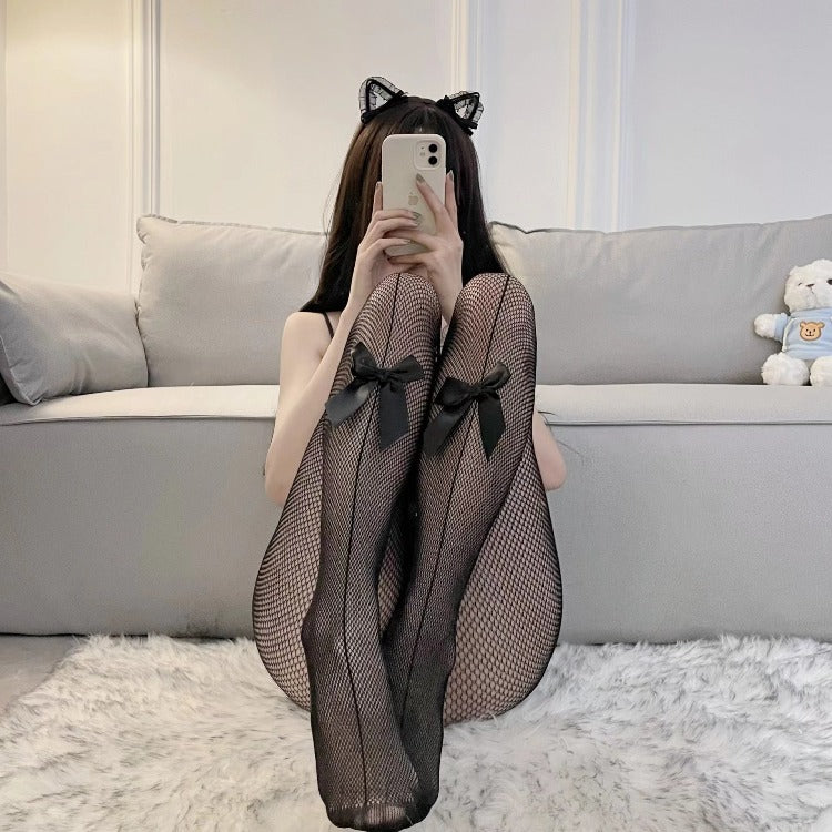 Cute Sexy Fishnet Hollow Bow Stockings