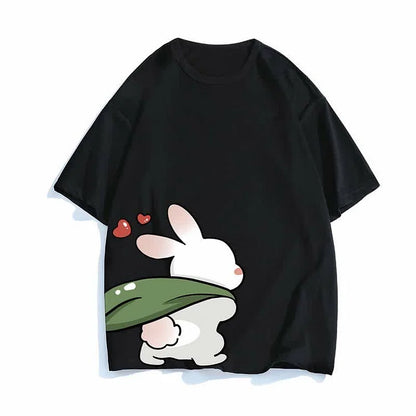 Girlfriend Boyfriend Cartoon Bunny Print Round Neck T-Shirt