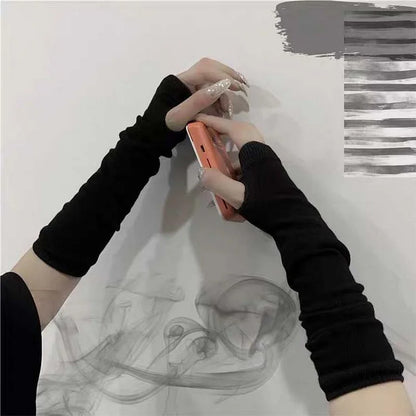 Punk Gothic Pure Color Buckle Gloves