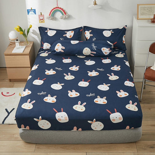 Kawaii Navy Blue Bunny Fitted Bedsheet