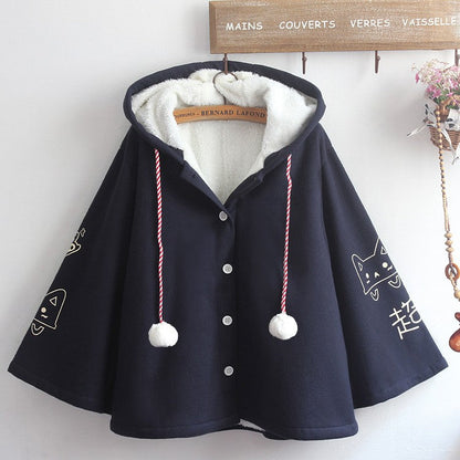 Japanese Cartoon Kitty Letter Print Cape Hooded Outerwear
