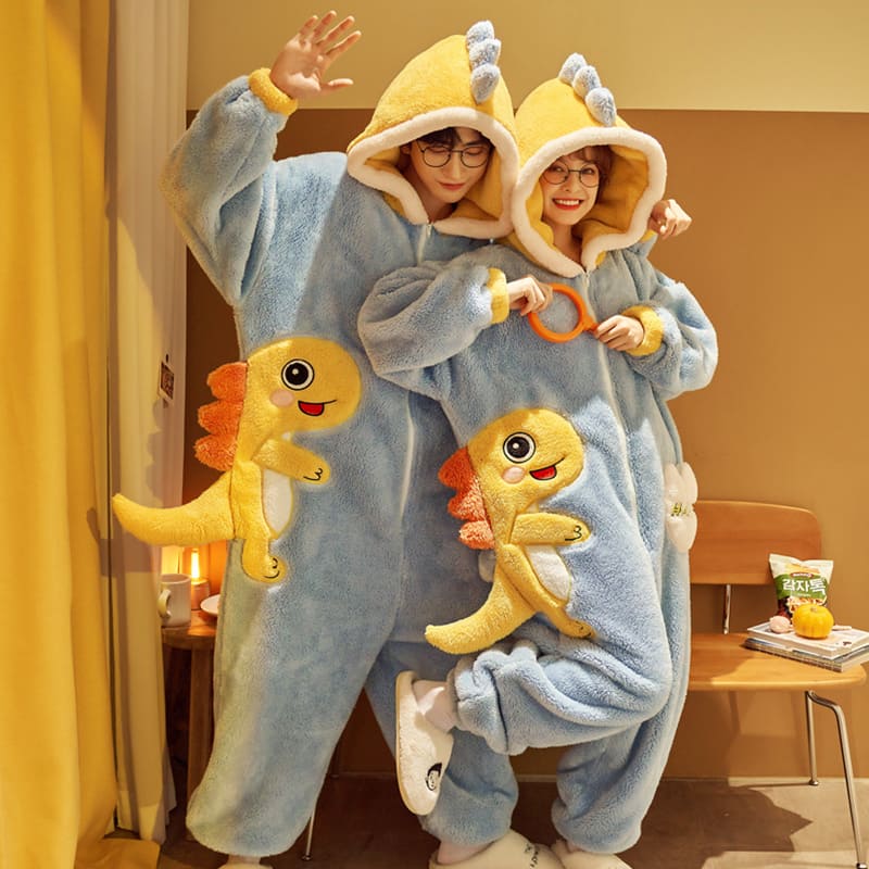 Kawaii Cartoon Dinosaur Girlfriend Boyfriend Hooded Pajamas Set