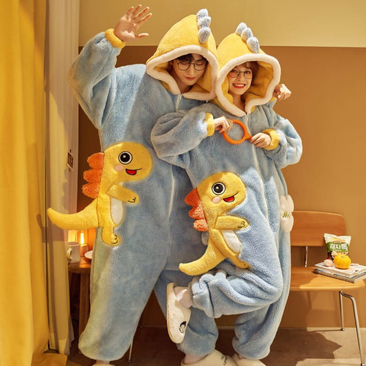 Kawaii Cartoon Dinosaur Girlfriend Boyfriend Hooded Pajamas Set