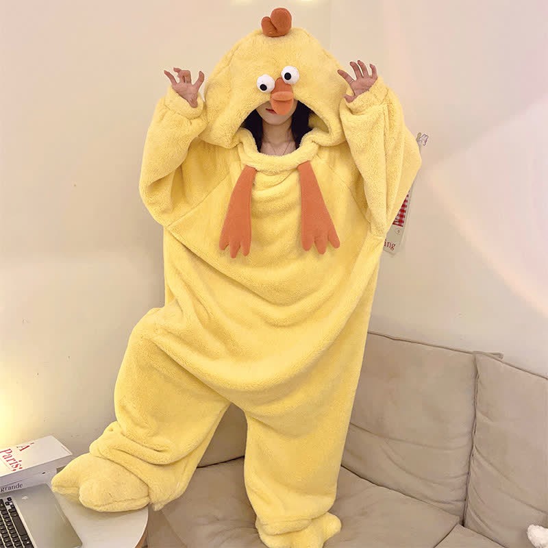 Kawaii Funny Cartoon Chicken Plush Hooded Jumpsuit Pajamas