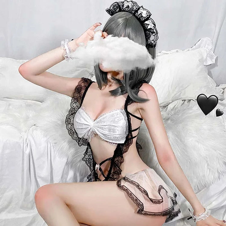 Cosplay Maid Lace Ruffle Lingerie Dress