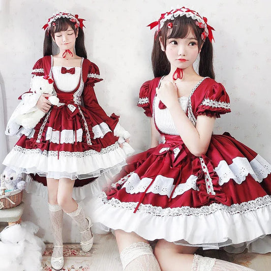 Kawaii Lolita Lace Up Ruffled Maid Dress