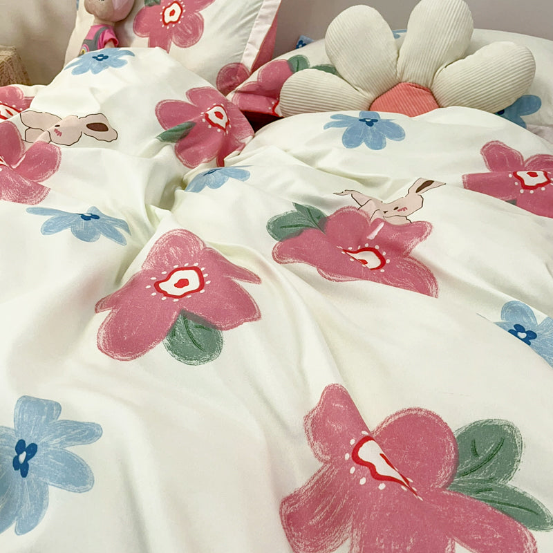 Kawaii Cartoon Bunny Floral Bedding Sets