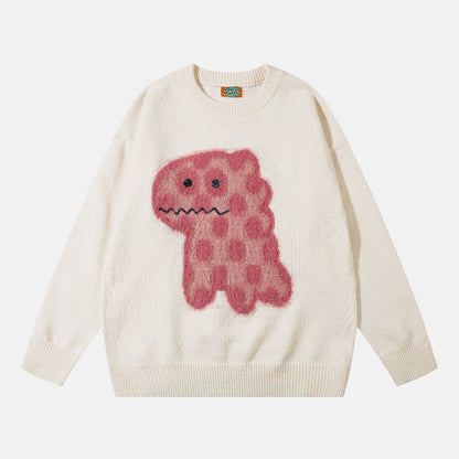 Kawaii Cartoon Dinosaur Embroidery Knit Pullover Sweater